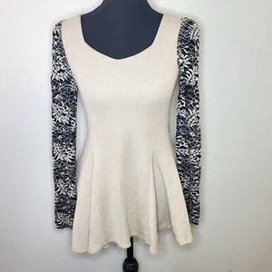 Matin Train Women's Beige Blouse Top Lace Long Sleeves Shirt Size: Small - Picture 1 of 6