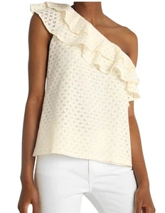 Banana Republic One-Shoulder Ivory Eyelet Ruffle Blouse Women SZ M Cotton Blend - Bild 1 von 9