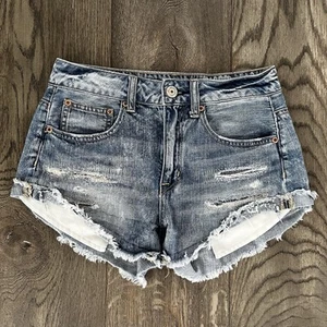 AMERICAN EAGLE AE Hi-Rise Festival Distressed Cutoff Denim Jean Shorts Size 2 - Bild 1 von 7