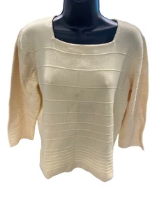 Geoffrey Beene Sport großes buttergelbes geripptes Baumwollstrickoberteil eckiger Ausschnitt - Bild 1 von 9
