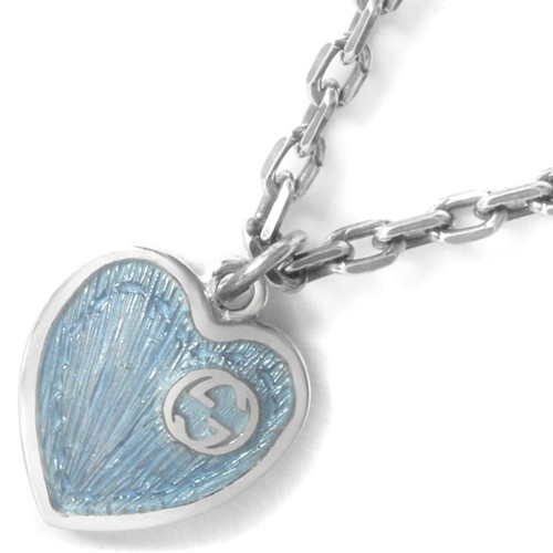 GUCCI Collana Cuore Smalto Blu Incastro G Ciondolo Donna Autentico Lusso