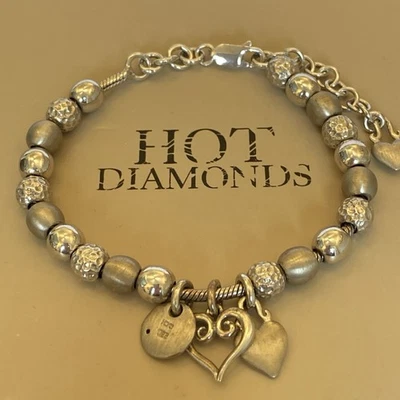 Hot Diamonds sterling silver bracelet beads  heart charms 33.62g/ 7 - 8in - Image 1 of 4