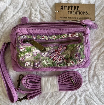 New w/Tags Purse Wristlet W/ Long Strap Hand Painted Vegan Leather. Artist SF. - Image 1 of 4
