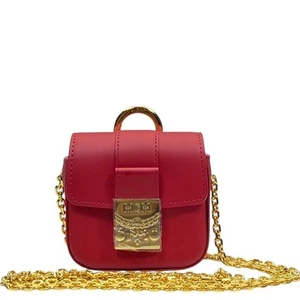 MCM Mini Leather Crossbody Bag with Chain & Logo, Red, Used, Includes Keyring - Picture 1 of 8