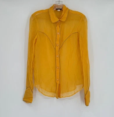Blusa bojeangles vintage anos 80 amarela semitransparente colarinho botão faroeste tamanho 9/10 - Imagem 1 de 4
