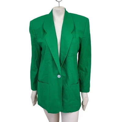NEW VTG TALBOTS 100% Linen One Button Springtime Blazer in Kelly Green WOMENS 14 - Image 1 of 4