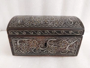 Antique Oriental Silver Brass Ottoman Inlaid wood Jewelry box trinket Hand made - Picture 1 of 14