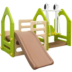 Kinder-Spielhaus mit Rutsche und Schaukel Kunststoff Spielturm und Kletterhaus - Bild 1 von 9