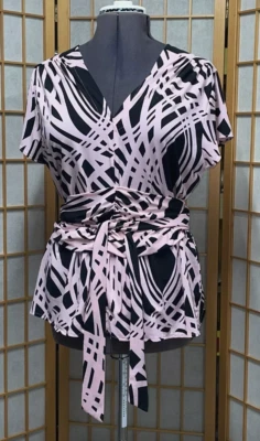 Marc Bouwer Pink Blouse Womens Plus 1X V-Neck Tie-Sash - Image 1 of 4