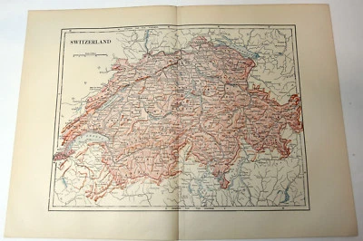 Antiguo mapa original de 15" de Suiza Europa de la década de 1890  Foto 1 de 2