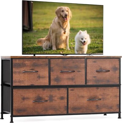 Organizador de cajones de tela con cajón de almacenamiento con soporte de TV ancho de 5 cajones para sala de estar Foto 1 de 4