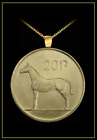 IRELAND 20 Pence Coin Necklace - gold irish horse harp vintage world pendant