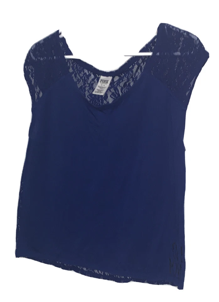 Victoria's Secret розовый футболка Sz M синий чистый кружева назад читать - Изображение 1 из 4