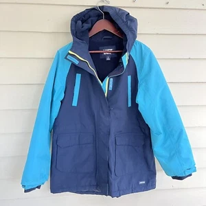 LANDS END Kids Squall Waterproof Insulated Winter Parka, Navy/Teal- Size L (14+) - Picture 1 of 7