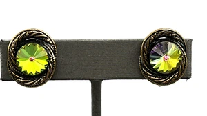 Vintage Watermelon Heliotrope Rivoli Faceted Crystal Clip On Earrings - Picture 1 of 9