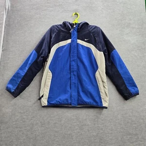 VINTAGE Nike Boys Jacket Large Blue Windbreaker Reversible Hooded Logo Y2K READ - Picture 1 of 14