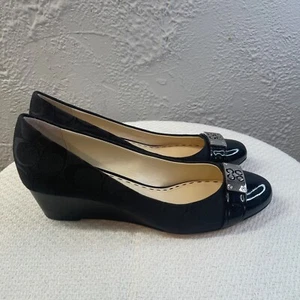 Coach Meryl Wedge Heels Womens 8 B Black Logo Canvas Leather Shoes Capsule - Picture 1 of 20