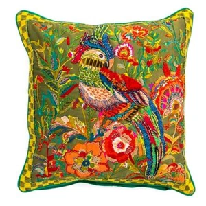 Mackenzie Childs Cockatiel Chartreuse Throw Pillow Brand New - Picture 1 of 4