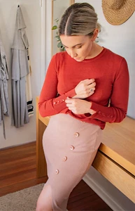 Bella Knit Split Skirt - Midi Skirt (Blush Pink) - Picture 1 of 12
