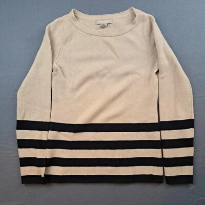 Banana Republic Wool Cashmere Sweater Size XS Long Sleeve Beige Black Striped - Image 1 of 4