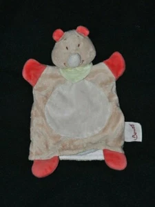 Peluche doudou marionnette rhinocéros BENGY beige rouge bandana vert BE - Picture 1 of 1