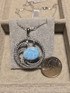 Silver Larimar Necklace With Cubic Zirconia Surroundings The Pear Larimar - Picture 1 of 4