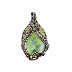 Mothers day Sale Natural Serpentine Wire Wrapped Birthday Pendant Jewelry Copper - Picture 1 of 7