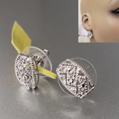 Aretes de plata de ley con superposición de diamantes y platino TDiaWt 0,05 quilates Foto 1 de 4