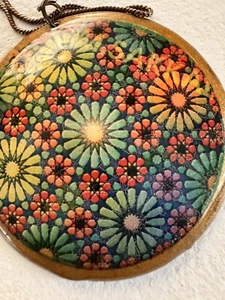 Boho Choker Pendant Necklace Hippie Floral Multicolor Brass & Acrylic By ZAD - Picture 1 of 9