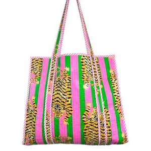 Indian Tote Bags Quilted Handmade Cotton Block Large Shoulder Shopping Bag Women - Picture 1 of 4