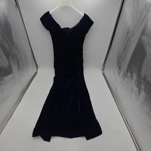 Vintage Dark Deep Blue Velvet Dress by Marlene's | Unknown Size, Some Loss!!! - Picture 1 of 15