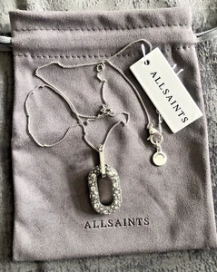 AllSaints Crystal Halo Pendant Necklace Silver Tone - Picture 1 of 5