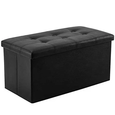 30" Folding Storage Ottoman Bench Faux Leather Black Seat Footrest 350lb Max - Image 1 of 4