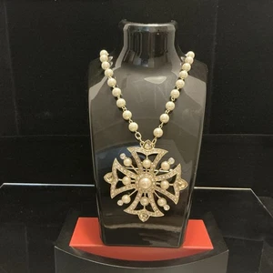 Rare VTG ARNOLD SCAASI Rhinestone/Pearl Necklace Maltese Cross With Broach - Picture 1 of 19