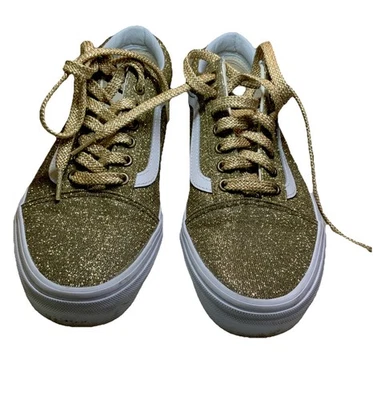 Vans Old Skool Glitter Gold Men’s 8 1/2, Women’s 10 Worn Once - Image 1 of 4