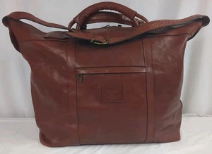 Vtg Del Monte Vera Pelle Italian Brown Leather Duffle Travel Weekender Luggage  - Picture 1 of 17