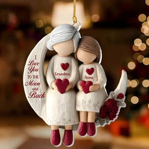 Grandma And Grandchild Moon Love, Personalized Acrylic Ornament - Picture 1 of 3