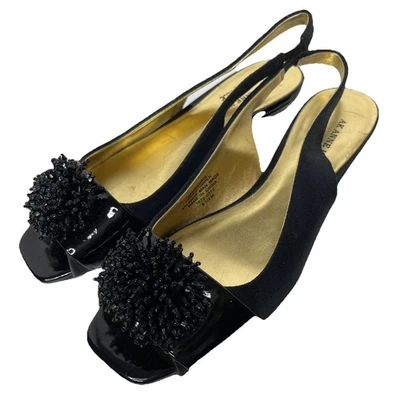 Anne Klein iFlex Slingback Dress Shoes Peep Toe Jewel Detail Black Patent 6.5 - Image 1 of 4