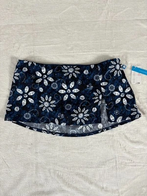 Bleu Rod Beattie Bikini Swim Skirt Women's 10 Navy Floral Lined High Waisted - Image 1 of 4