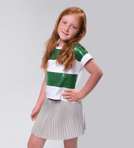SILVER LAMINATED GIRLS PLEATED SKIRT - Picture 1 of 8