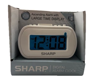 NEW Sharp Battery Alarm Clock Travel Digital 1" SPC483A White Case Blue Light - Picture 1 of 2