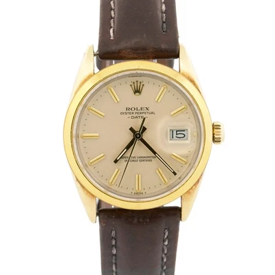 1987 БУМАГИ Rolex Oyster вечный Дата 34 мм золото кожи серебро часы 15505 коробка - Изображение 1 из 4