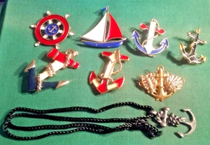 Junk Drawer Lot 8 Nautical Theme Brooch Pins Jewelry Anchors Sailing Boating - Picture 1 of 9