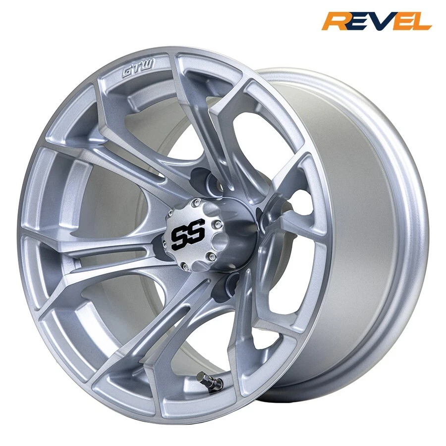GTW Spyder 12" Matte Silver Golf Cart Wheels, 12x7, ET -.25, Set of 4 Rims Foto 1 de 4