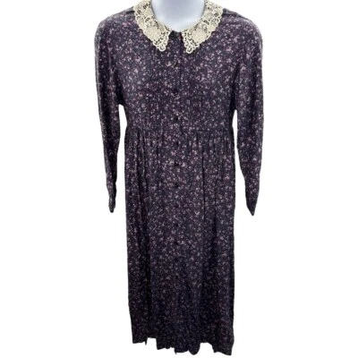 Laura Ashley  Size 10 Vintage Dress Grunge Prairie Midi Blue Floral Button Front - Image 1 of 4