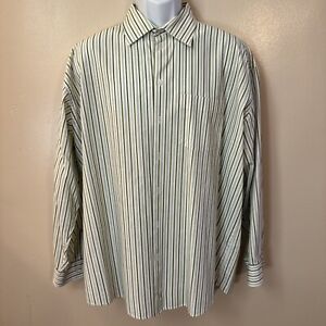 Unlisted Men’s XXL Green White Striped Long-Sleeve Button-Up Cotton Blend Shirt