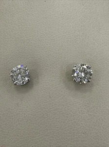 1.53Ct Round Lab Grown Diamond Stud Earrings  Solid 14K White Gold Screw Back - Picture 1 of 6