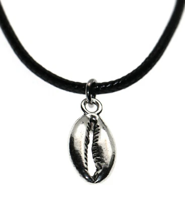 collana cordino cerato piccolo ciondolo argento anticato conchiglia uomo donna - Immagine 1 di 4