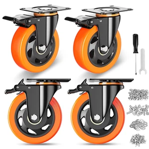 4 Inch Caster Wheels, Casters Set of 4, Heavy Duty Casters with Brake 2200 Lbs, - Picture 1 of 12