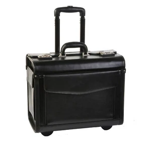 PILOTENKOFFER AKTENKOFFER TROLLEY RÄDER FAHRBAR LEDER SCHWARZ 1340  - Bild 1 von 2